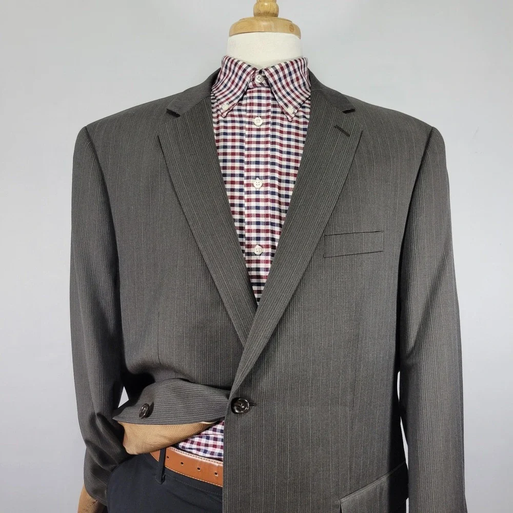 Michael Kors Men's Sport Coat Blazer Two‎ Button Olive Brown Striped Wool Sz 48L